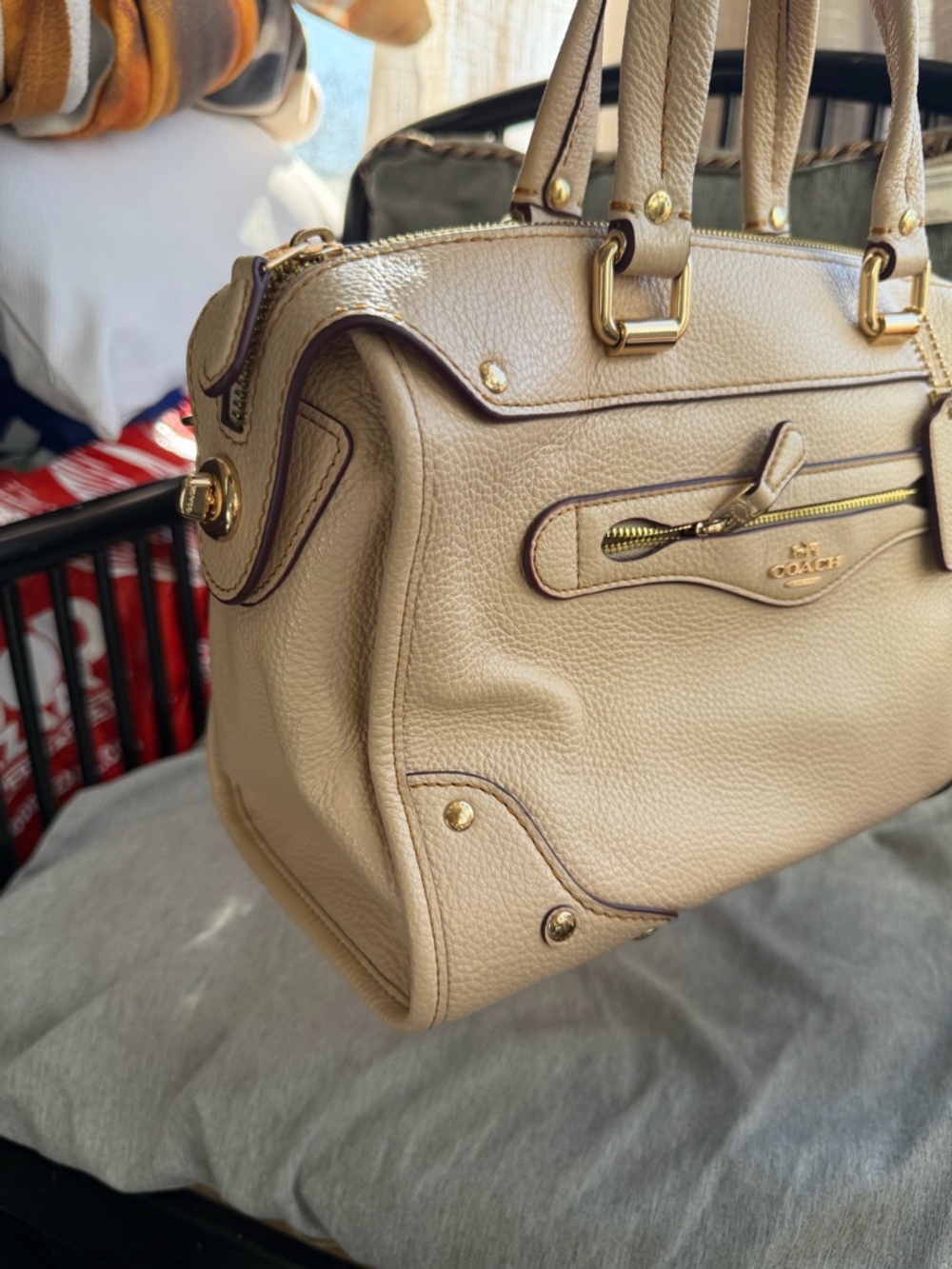 Coach Pebbled Leather Satchel in Cream with Gold Hardware - Picture 7 of 13